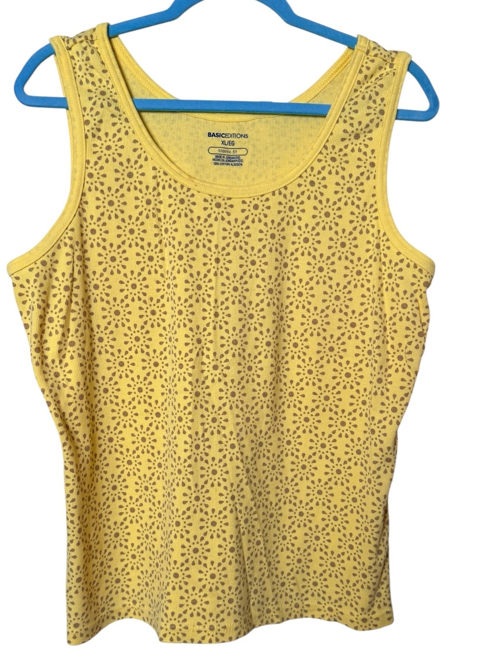Basic Editions XL Yellow Tank Top with Tan Print
